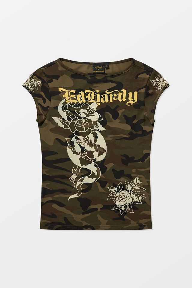 Ed Hardy UO Exclusive Camo Slash Neck T-Shirt #7