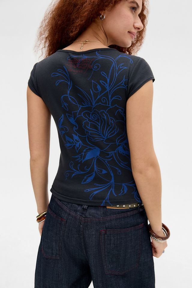 Ed Hardy UO Exclusive Climbing Rose Slash Neck T-Shirt #3