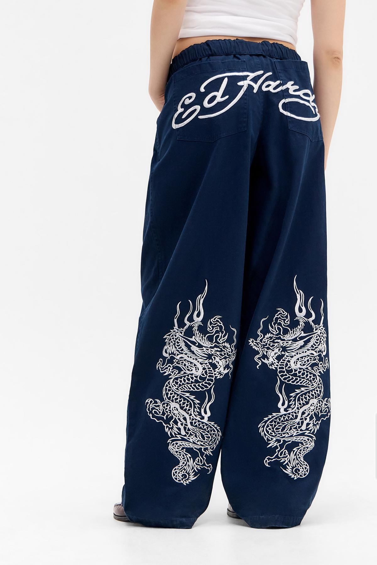 Ed Hardy UO Exclusive Embroidered Wide Leg Trousers