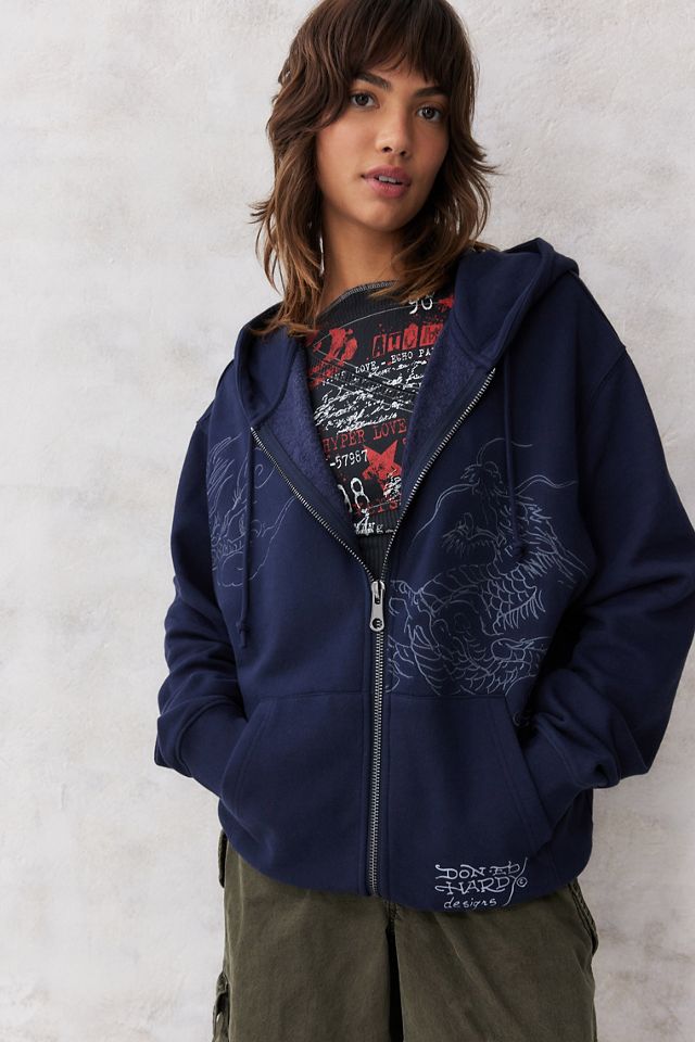 Ed Hardy - Sweat à capuche zippé et brodé bleu marine, exclusivité UO #1