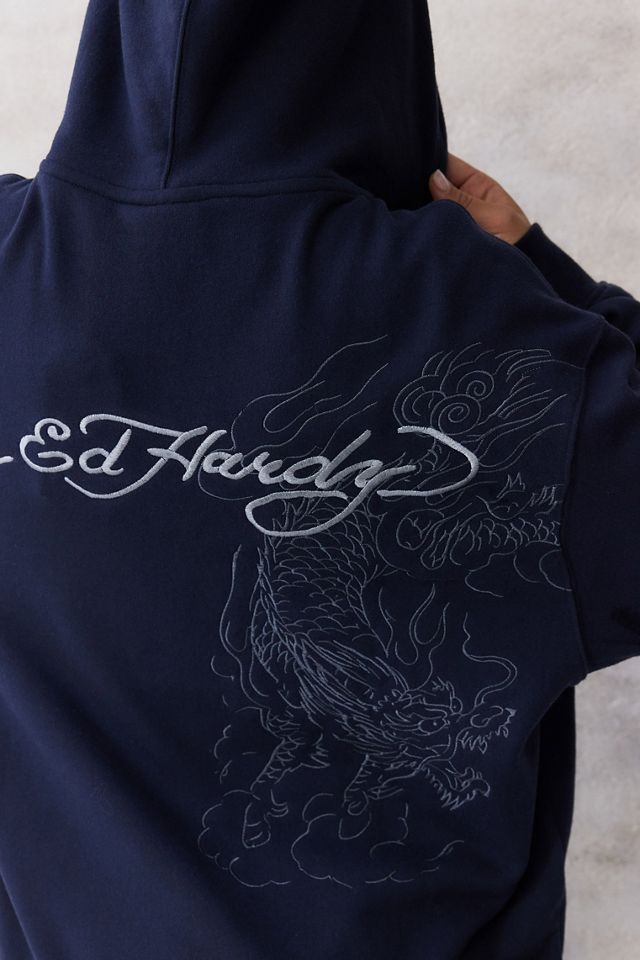 Ed Hardy - Sweat à capuche zippé et brodé bleu marine, exclusivité UO #3
