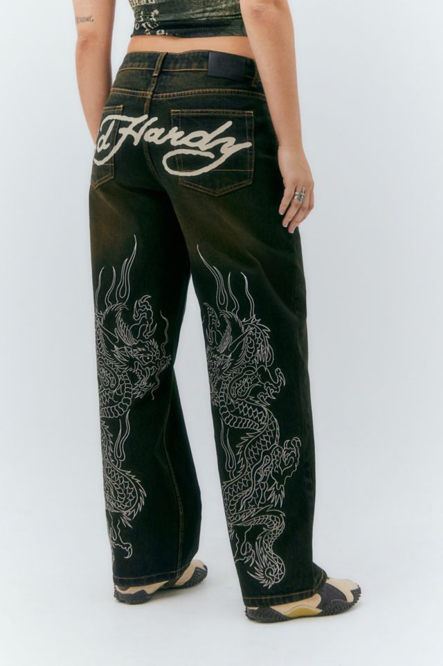 Ed Hardy UO Exclusive Embroidered Black Jeans