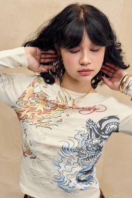 Ed Hardy UO Exclusive Off-Shoulder Long Sleeve T-Shirt
