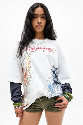 Ed Hardy UO Exclusive Double Layer Dragon T-Shirt