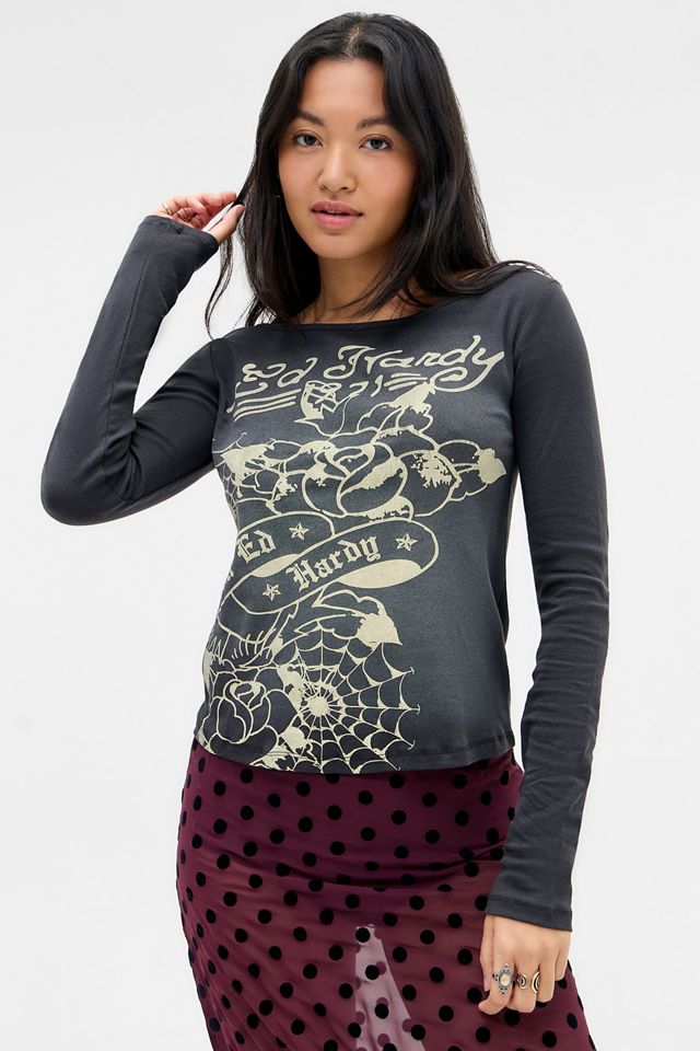 Ed Hardy UO Exclusive Maglietta Nera Spalle Scoperte #2