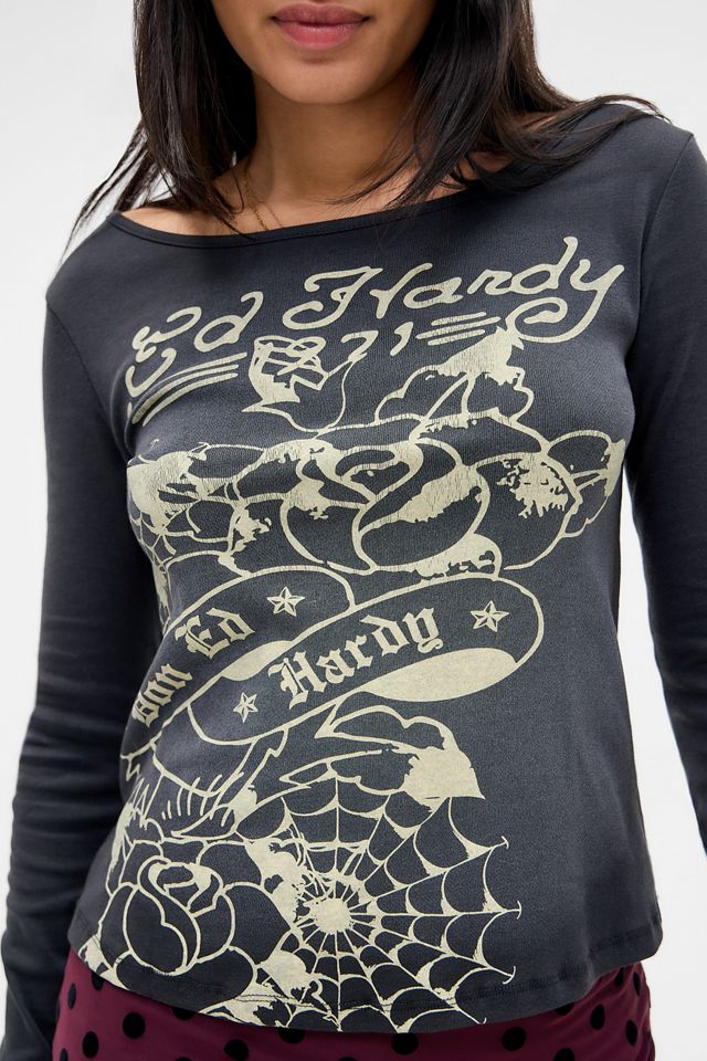 Ed Hardy UO Exclusive Maglietta Nera Spalle Scoperte #3