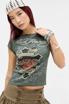 Ed Hardy UO Exclusive Cross Slash Neck Graphic Tee