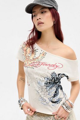 T-Shirt a Spalle Scoperte con Drago Ed Hardy Esclusiva UO