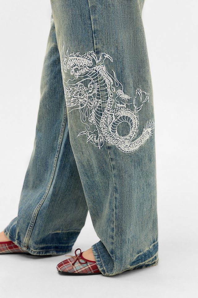 Jean Ed Hardy UO Exclusive bleu à dragon brodé #3