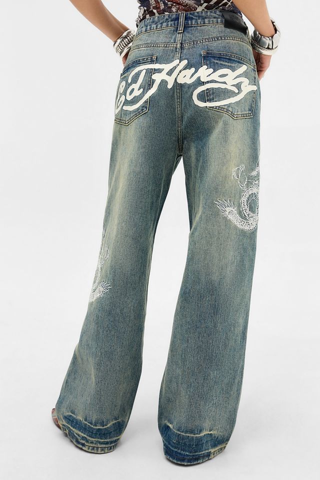 Jean Ed Hardy UO Exclusive bleu à dragon brodé #4