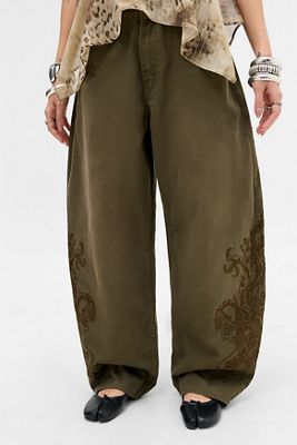Ed Hardy UO Exclusive Khaki Dragon Embroidered Cocoon Jeans