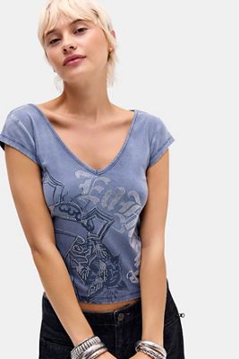Ed Hardy UO Exclusive Cross V-Neck Baby Tee