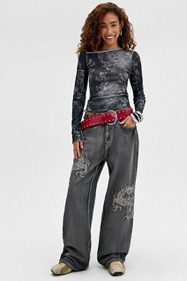Jeans con drago grigio lavato UO Exclusive Ed Hardy