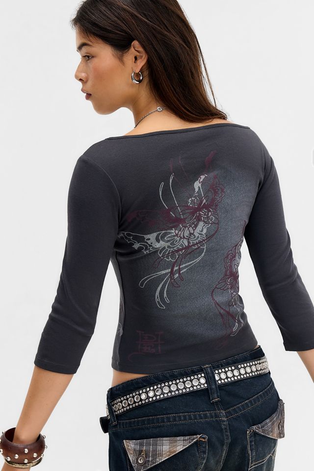 T-shirt a maniche 3/4 con croce Ed Hardy esclusiva UO #3