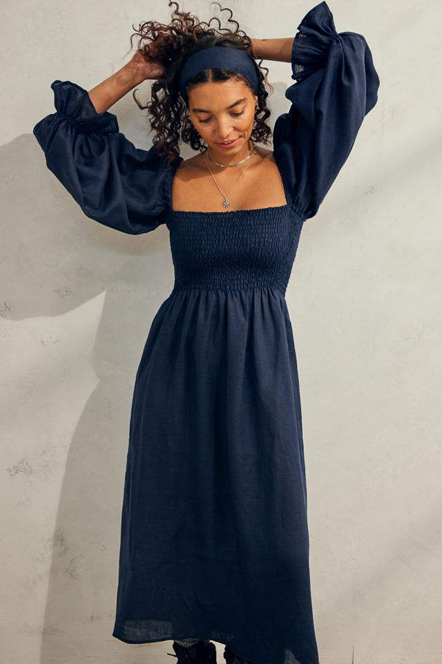 Sleeper Atlanta Navy Linen Dress | Urban Outfitters UK