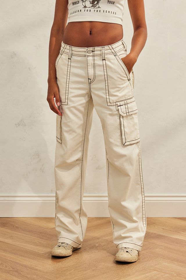 True Religion UO Exclusive Big T Ecru Cargo Pants | Urban Outfitters UK