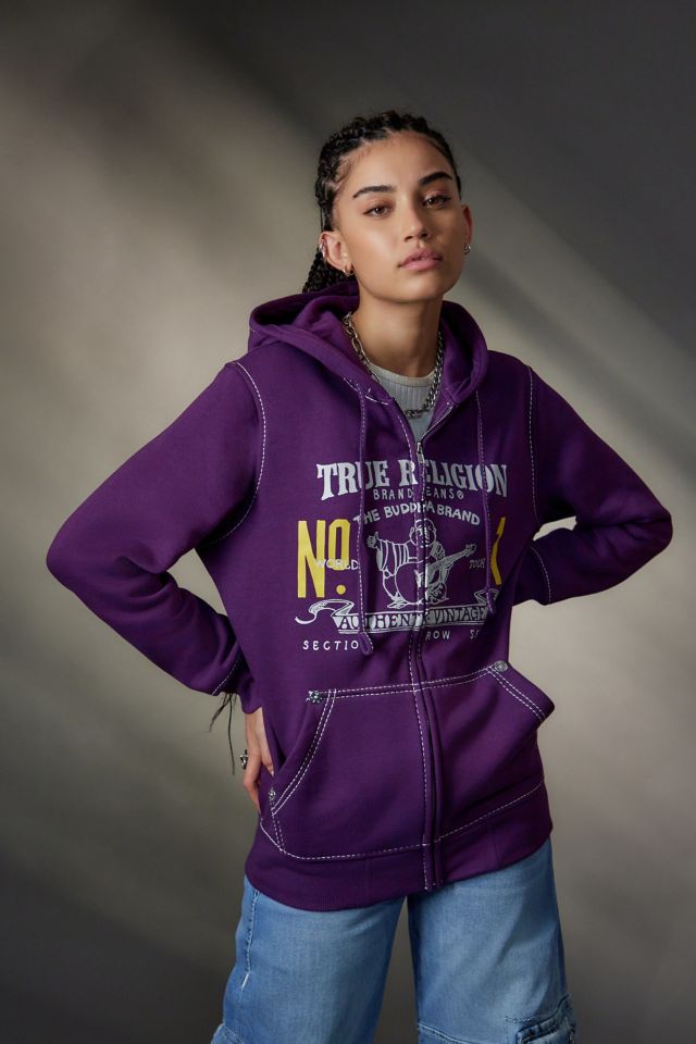 True Religion UO Exclusive Purple Zip Through Hoodie