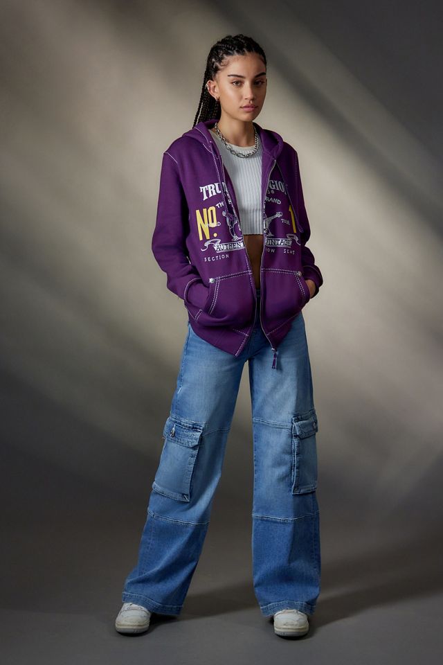 True Religion - Sweat à capuche zippé violet, exclusivité UO #1