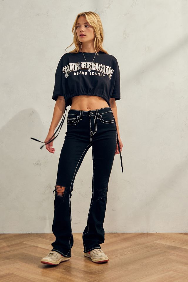 True Religion Black Stencil Logo Cropped T-Shirt #1