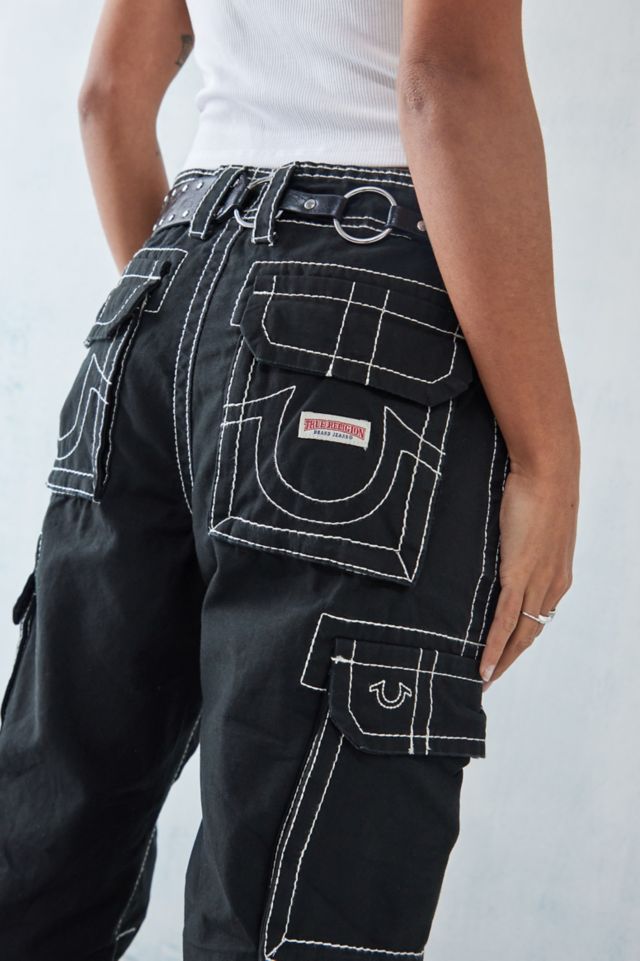 True Religion UO Exclusive Big T Black Cargo Pants | Urban Outfitters UK