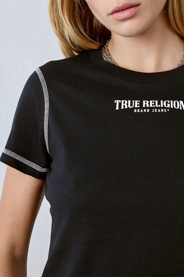 True Religion UO Exclusive Black Cover-Stitch Baby T-Shirt  #2
