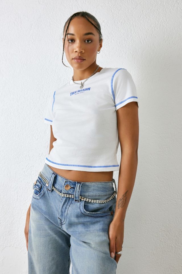 True Religion White Stitched Baby T-Shirt | Urban Outfitters UK