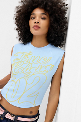 True Religion Sporty Raglan Rib Top - Blue XS at Urban Outfitters