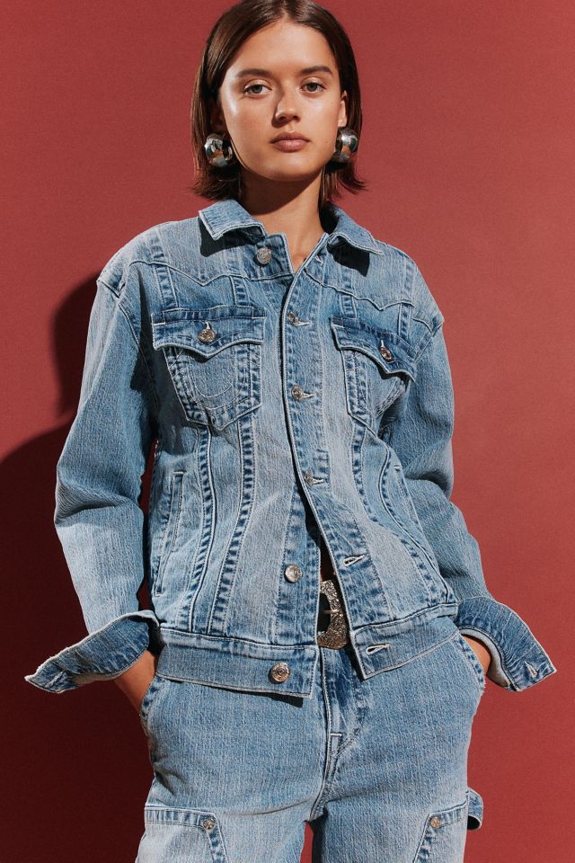 Embroidered oversized denim sales jacket