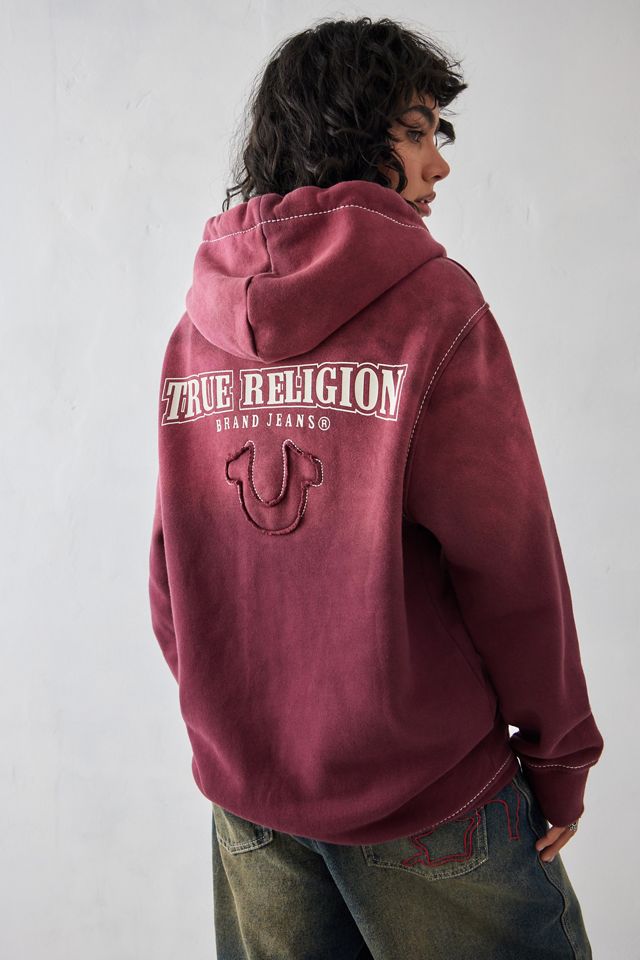 Felpa con cappuccio True Religion Acid Wash Burgundy con zip #1