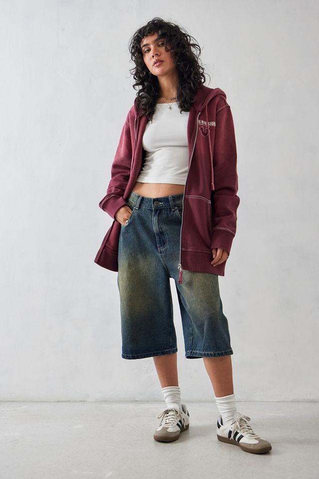 Felpa con cappuccio True Religion Acid Wash Burgundy con zip #2