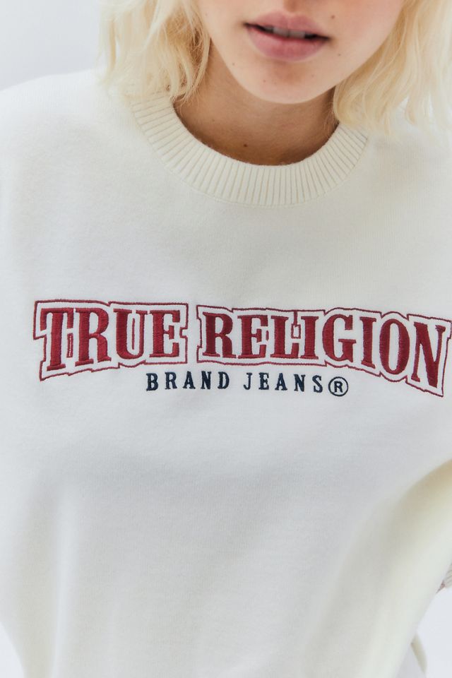 True Religion Ecru Embroidered Crew Neck Jumper  #2