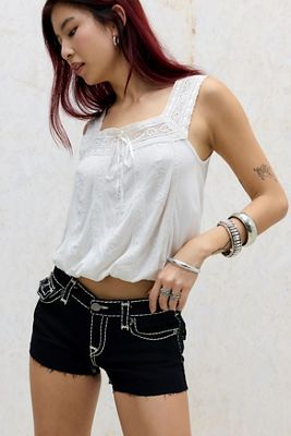 True Religion Shorts in Denim Neri Joey a Vita Bassa con Tasca a Patta