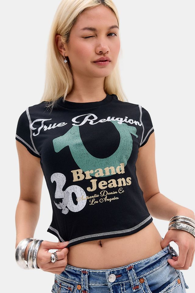 True Religion Cap Sleeve Contrast Stitch T-Shirt #2