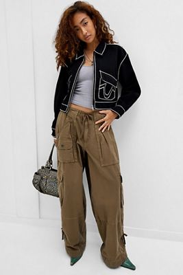 Chaqueta de Mezclilla con Cremallera y Puntada de Cuerda Negra True Religion