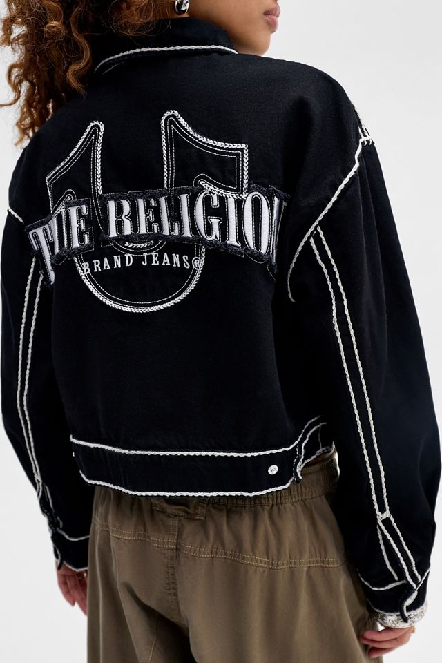 True Religion Schwarze Seilstich Zip-Durchgehende Jeansjacke #1