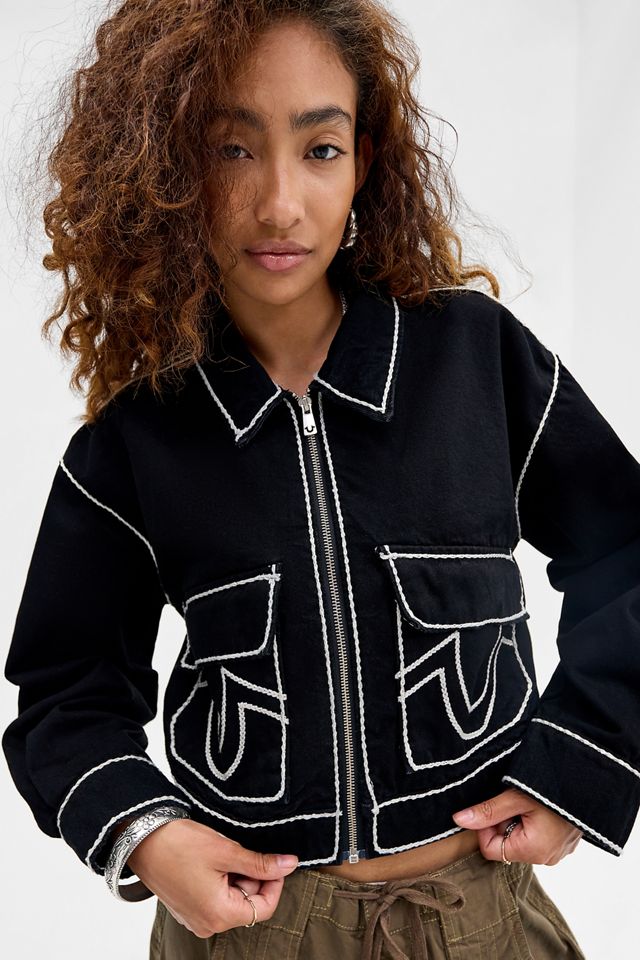 True Religion Schwarze Seilstich Zip-Durchgehende Jeansjacke #2