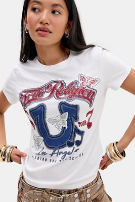 True Religion White Crystal Horseshoe Logo Graphic Tee