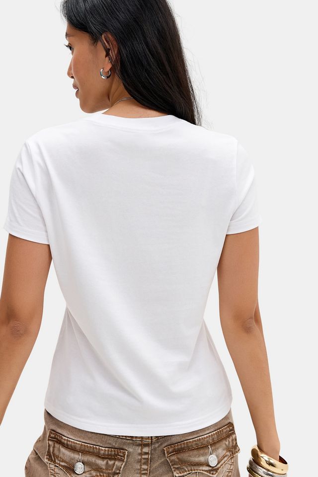 T-shirt graphique avec logo fer à cheval en cristal blanc True Religion #3