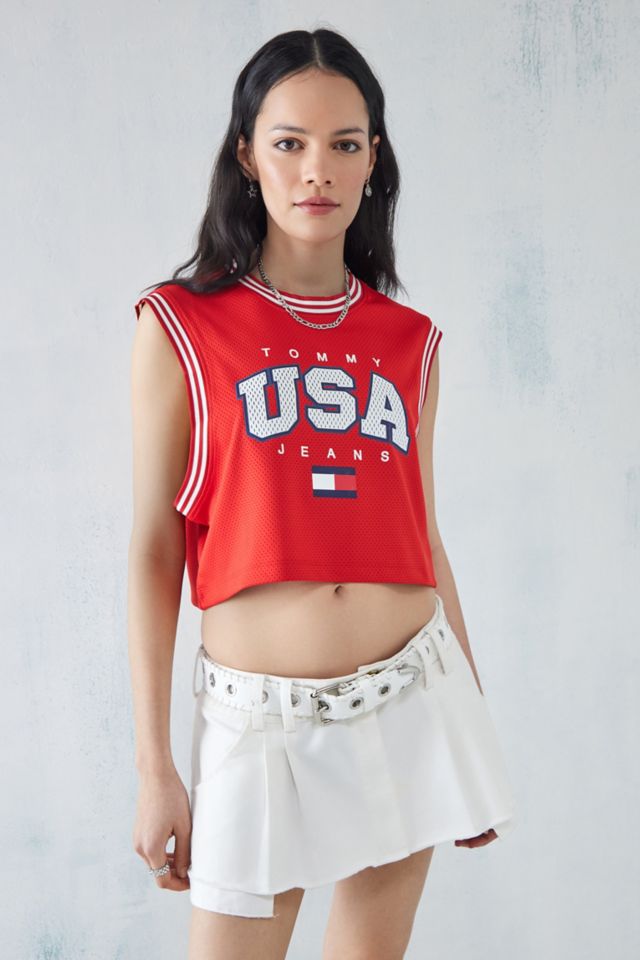 Red tommy hilfiger crop 2024 top