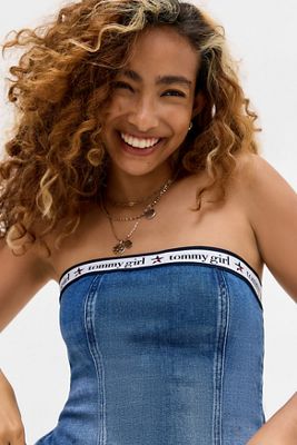 Top a Tubo in Denim con Logo Ripetuto Tommy Girl