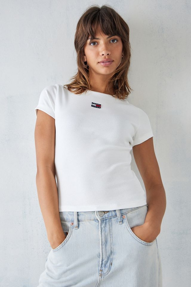 Tommy Jeans White Badged Ribbed Baby T-Shirt #2