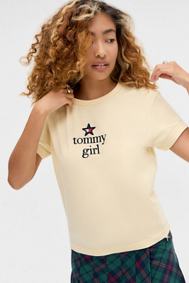 Tommy Girl Custard Star Graphic T-Shirt - Yellow S at Urban Outfitters