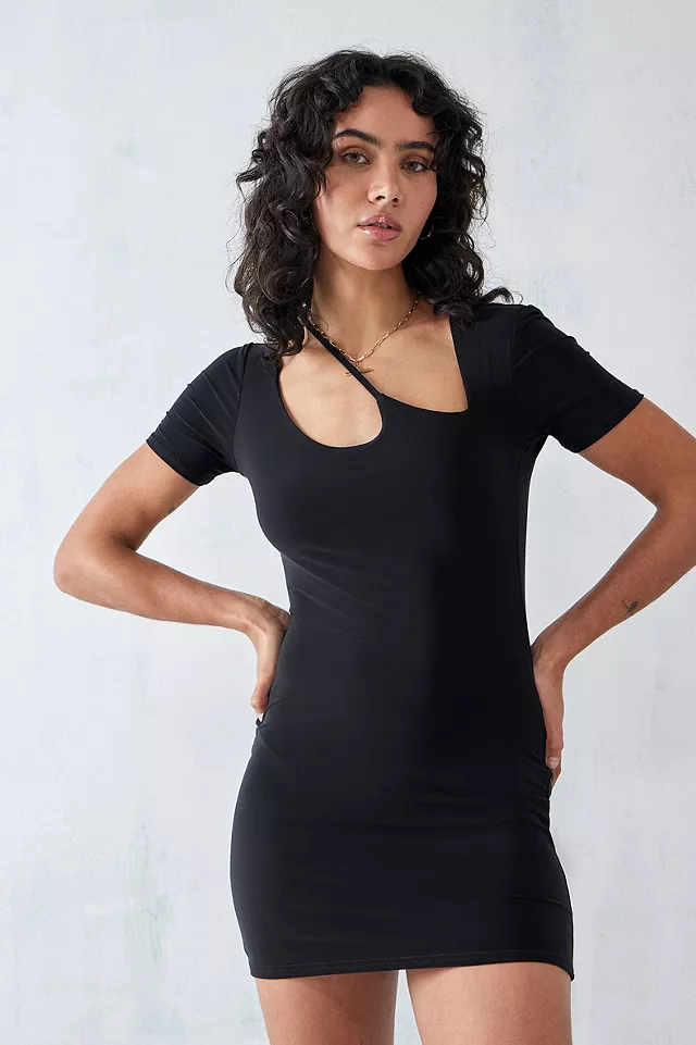 urbanoutfitters.com | Wavey Black Slinky Asymmetrical Cut-Out Mini Dress