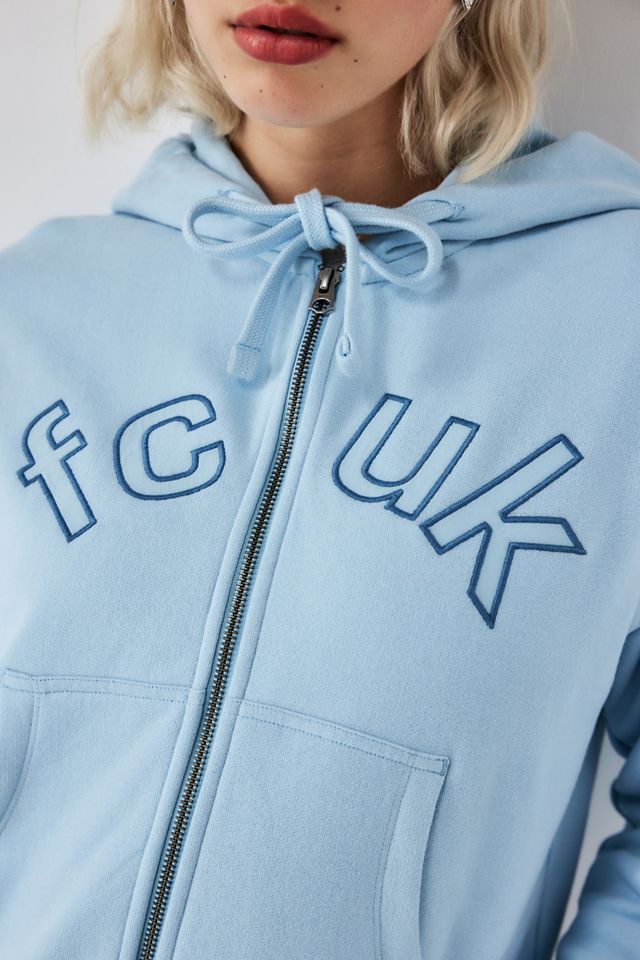 Felpa con Cappuccio Blu FCUK UO Exclusive con Logo Applicato #2