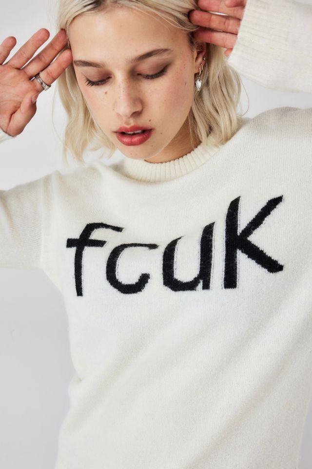 FCUK UO Exclusive – Strickpullover mit Logo in Ecru | Urban Outfitters DE