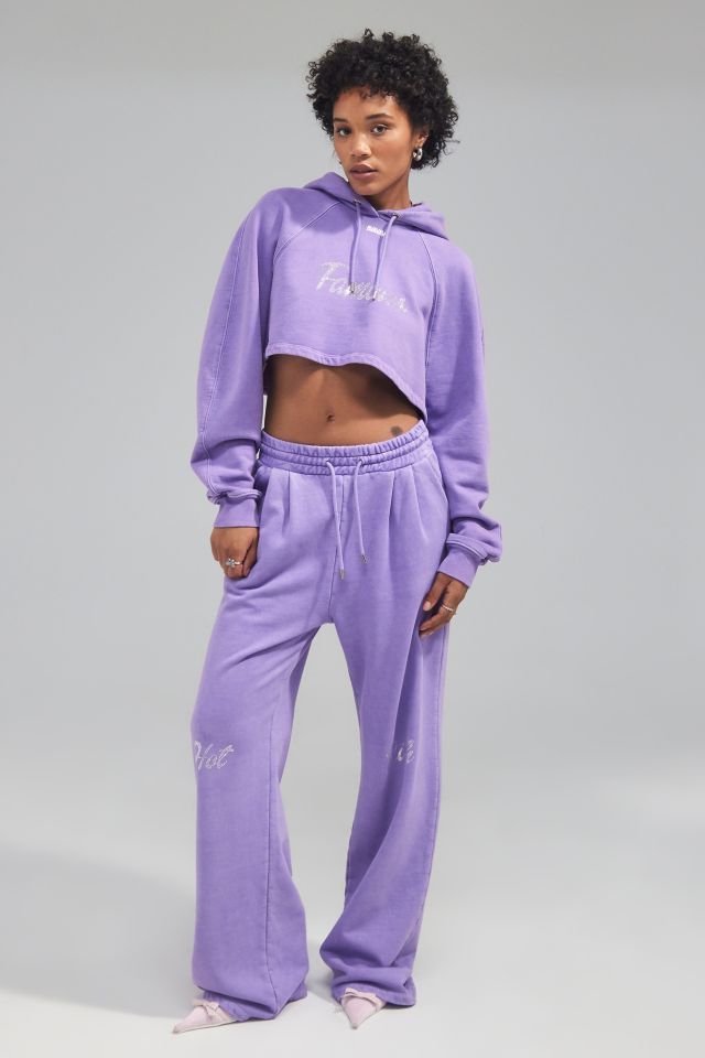 Superstar Dark Purple Crisscross Waist Wide-Leg Track Pants