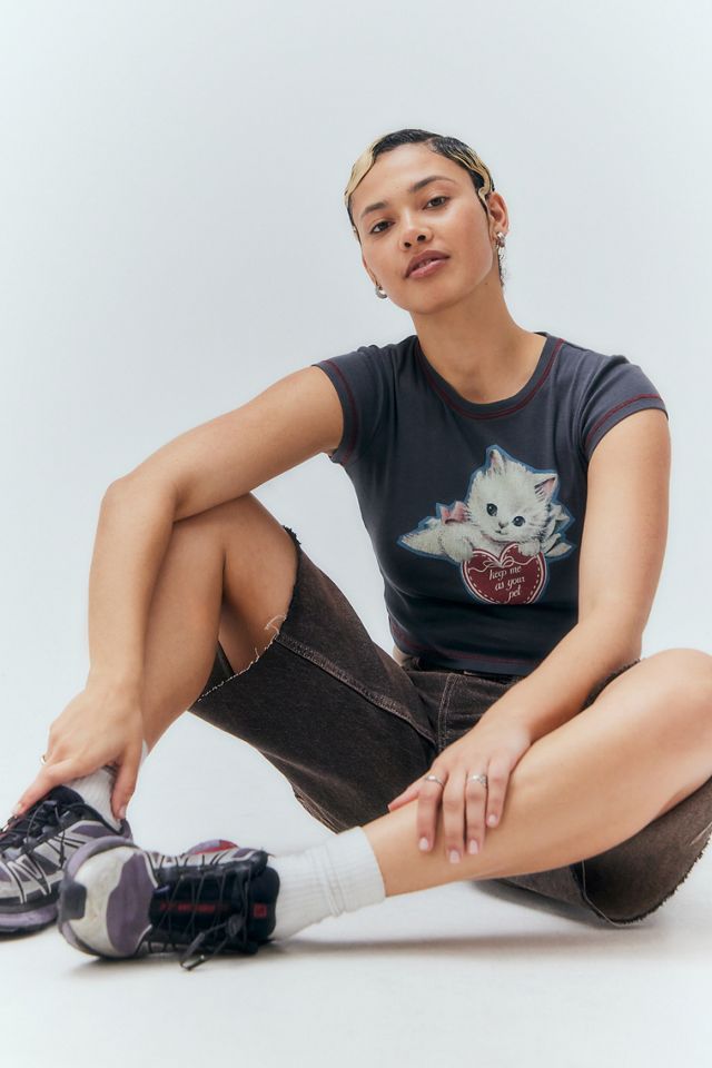 Minga Londres - T-shirt court avec motif de chaton mignon gris #3