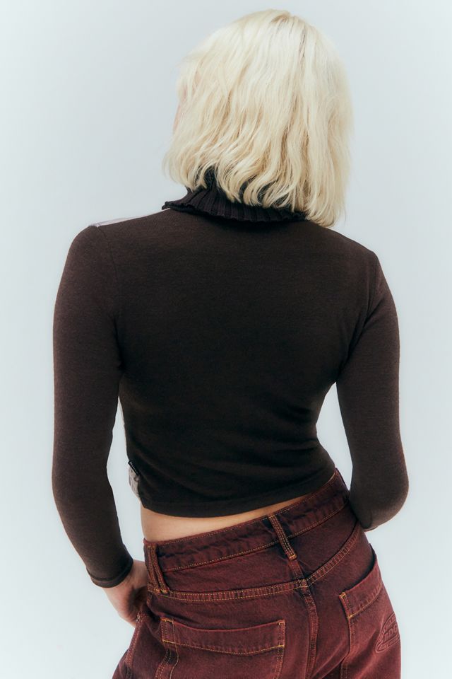 Minga Londres - T-shirt vintage imprimé à col roulé marron #3