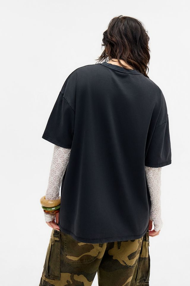 Minga Lavato Nero Doppio Strato Maniche Lunghe T-Shirt #3