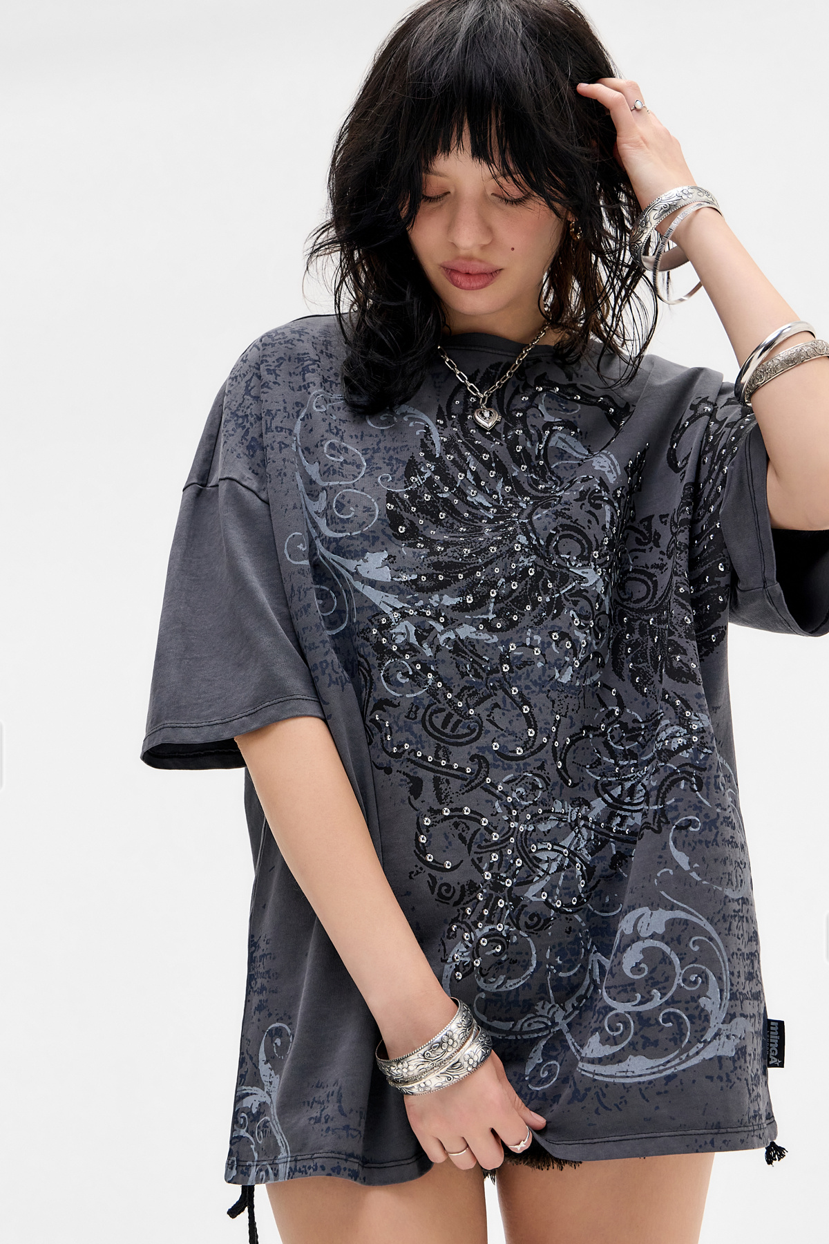 Minga London Grey Grunge Print T-Shirt